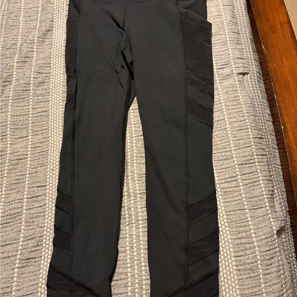 Athleta Black Leggings with Mesh Panel Details
